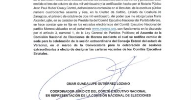 Convocatoria a la Sesión Extraordinaria del Consejo Estatal de Morena Veracruz 23 de noviembre