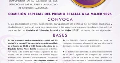 CONVOCATORIA del Congreso de Veracruz para el Premio Estatal a la Mujer 2025